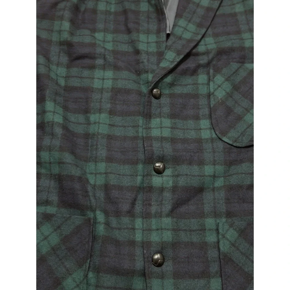 Pendleton Blazer Mens Large Black Watch Plaid Virgin Wool Vintage Made in USA
